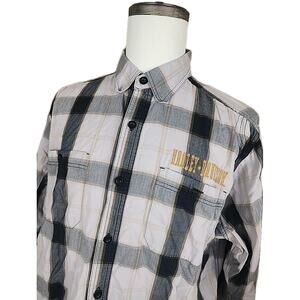 Harley-Davidson Mens XL Plaid Button Down Long Sleeve Black Grey 2 Pocket
